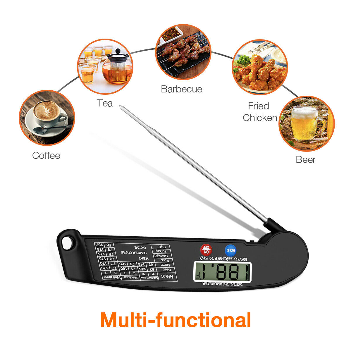 Digital Meat Thermometer - Instant Read for Kitchen, Oven, Grill, Smoker, and BBQ Accessories