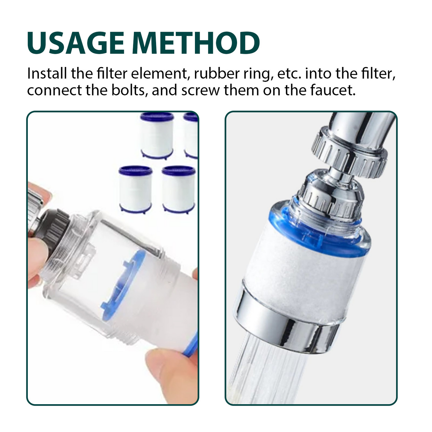 360-Degree Rotating Faucet Water Purifier Filter for Kitchen, Bathroom, and Sink, Removes Heavy Metals and Hard Water