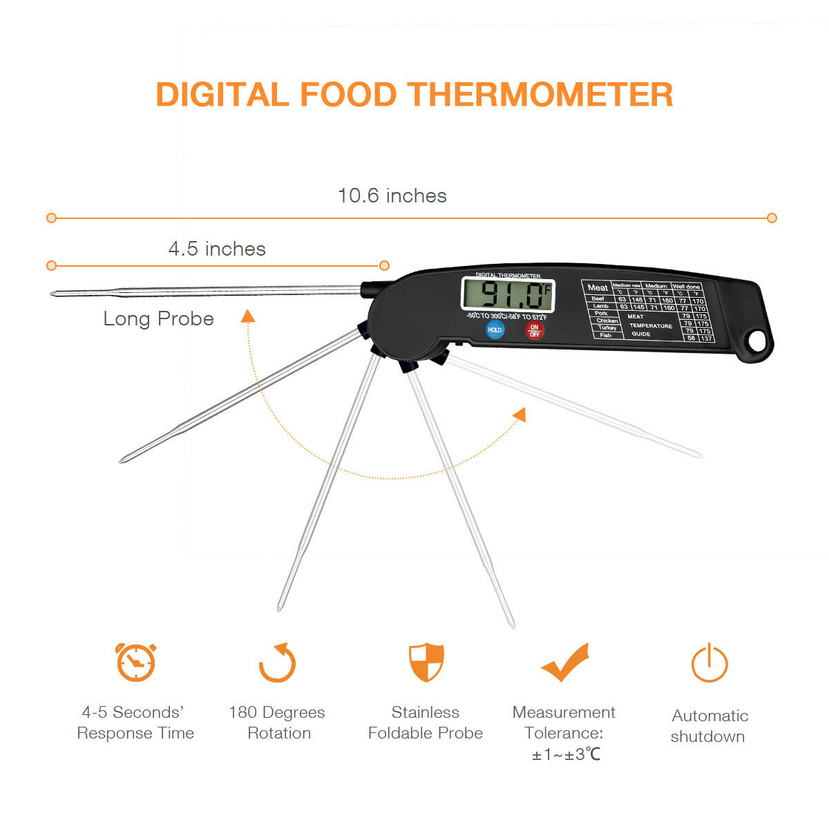 Digital Meat Thermometer - Instant Read for Kitchen, Oven, Grill, Smoker, and BBQ Accessories