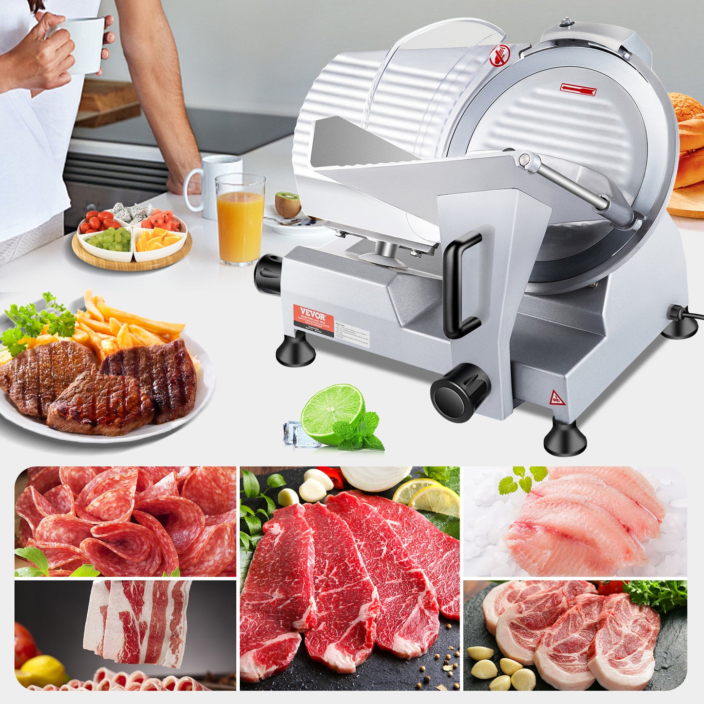 A FUSION OF POWER AND PRECISION: Elevate Your Kitchen Game with the VEVOR 240W Meat Slicer